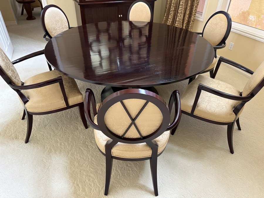 The Barbara Barry Collection By Baker Furniture Round Pedestal Dining Table With Six Dining Armchairs 68'W X 29.5'H Retails $15,700 [Photo 5]