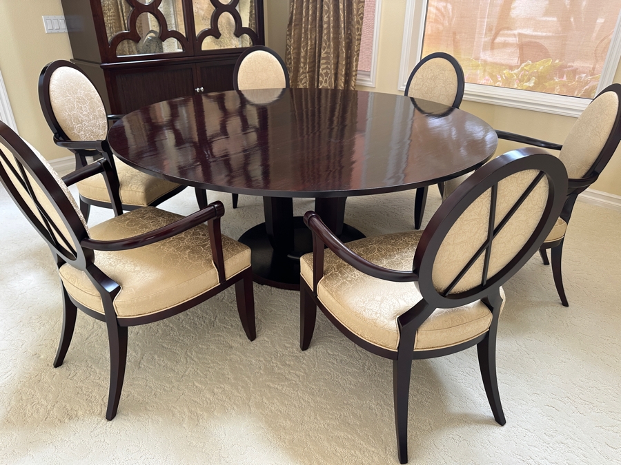 The Barbara Barry Collection By Baker Furniture Round Pedestal Dining Table With Six Dining Armchairs 68'W X 29.5'H Retails $15,700 [Photo 3]