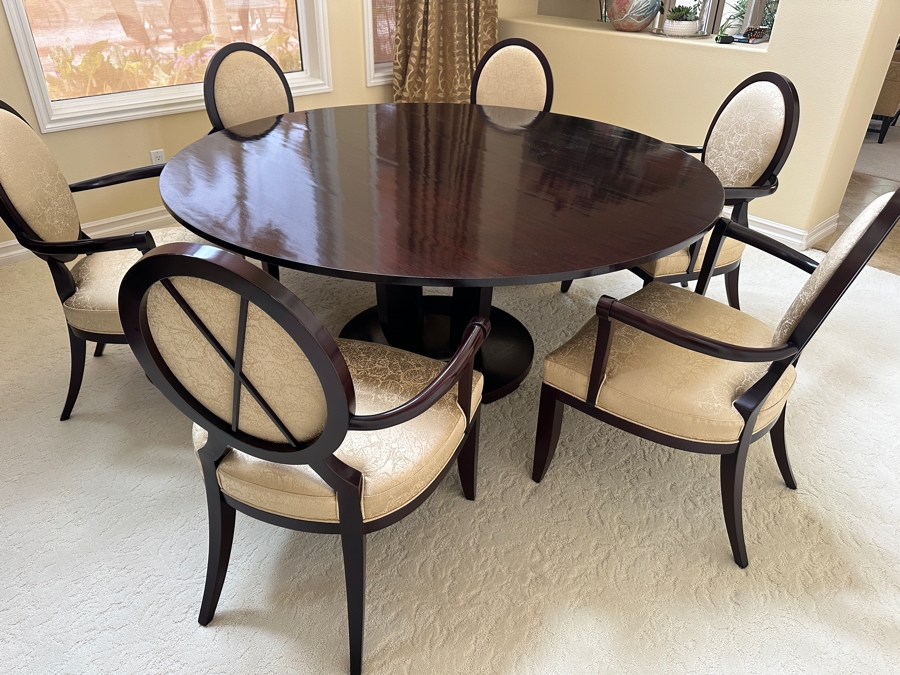 The Barbara Barry Collection By Baker Furniture Round Pedestal Dining Table With Six Dining Armchairs 68'W X 29.5'H Retails $15,700 [Photo 7]