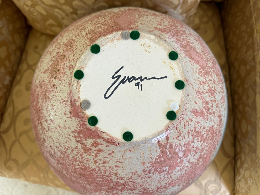 Signed Tony Evans Raku Art Pottery Vase Featuring Koi Fish 12W X 9H [Photo 5]