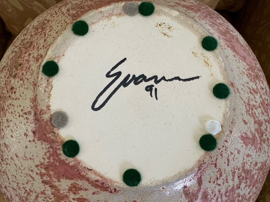 Signed Tony Evans Raku Art Pottery Vase Featuring Koi Fish 12W X 9H [Photo 6]