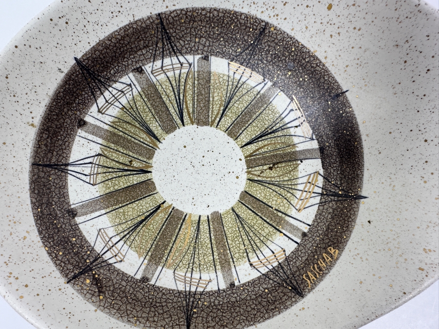 Vintage Mid-Century Modern Sascha Brastoff California Pottery Footed Bowl 9W X 7D X 3H [Photo 5]