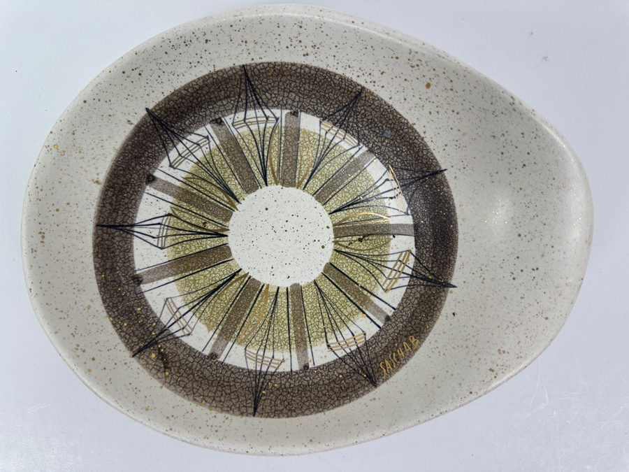 Vintage Mid-Century Modern Sascha Brastoff California Pottery Footed Bowl 9W X 7D X 3H [Photo 2]