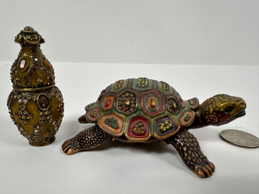 Pair Of Jay Strongwater Enamel Crystal Trinket Boxes With Turtle Box [Photo 4]