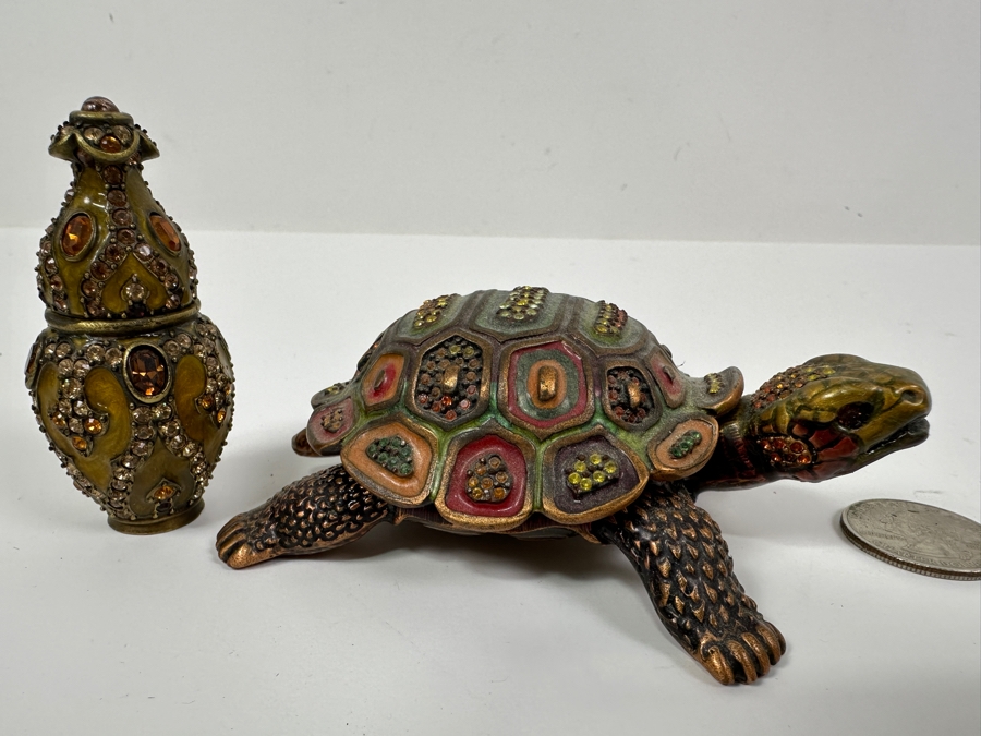Pair Of Jay Strongwater Enamel Crystal Trinket Boxes With Turtle Box [Photo 3]