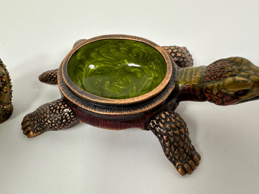 Pair Of Jay Strongwater Enamel Crystal Trinket Boxes With Turtle Box [Photo 7]