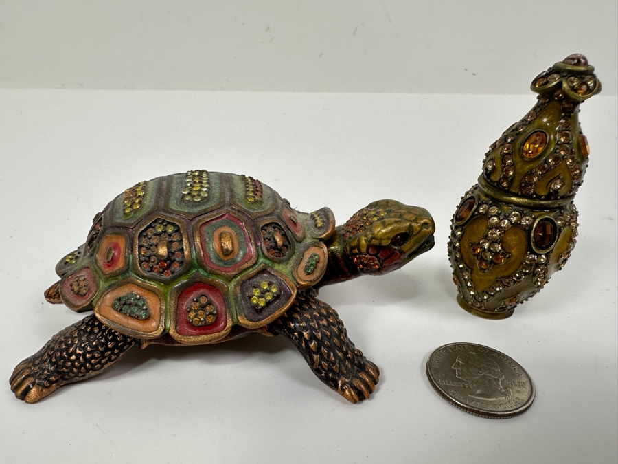 Pair Of Jay Strongwater Enamel Crystal Trinket Boxes With Turtle Box [Photo 2]