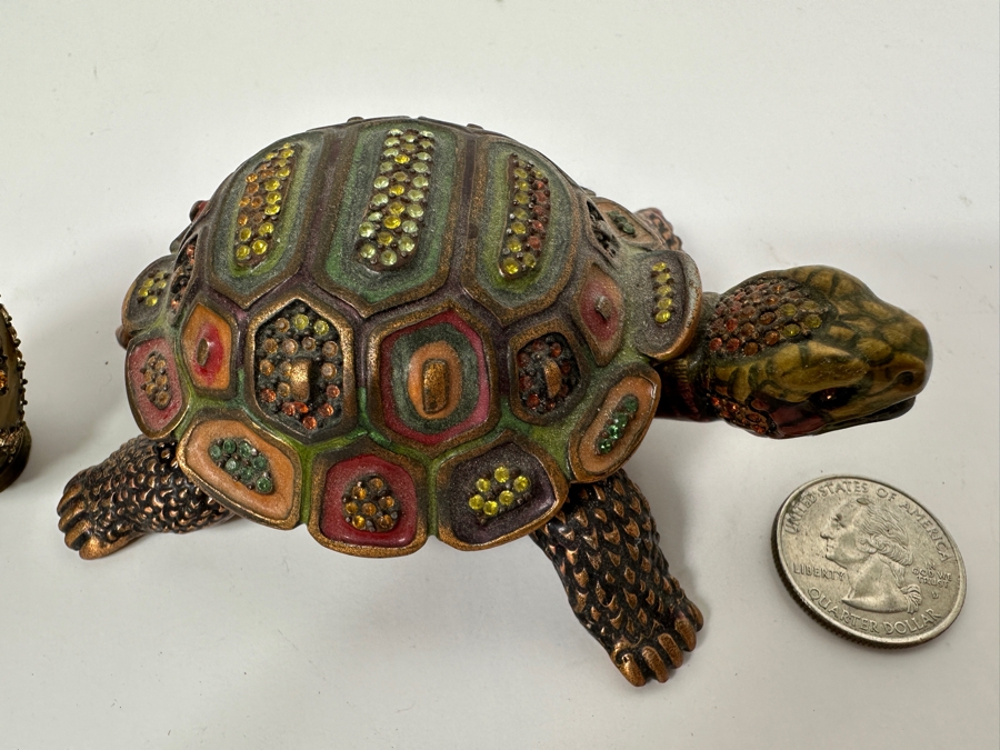 Pair Of Jay Strongwater Enamel Crystal Trinket Boxes With Turtle Box [Photo 5]