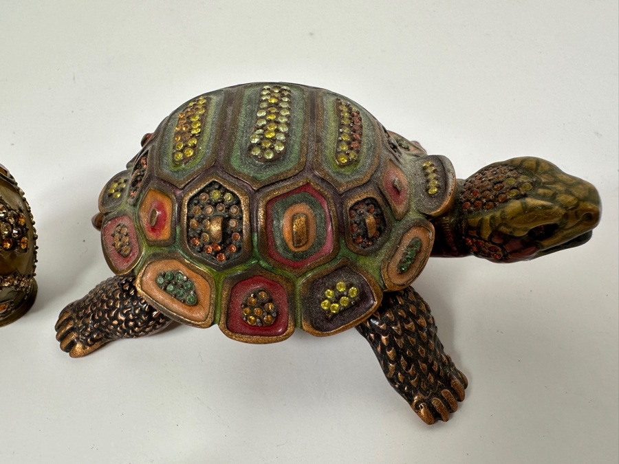 Pair Of Jay Strongwater Enamel Crystal Trinket Boxes With Turtle Box [Photo 6]