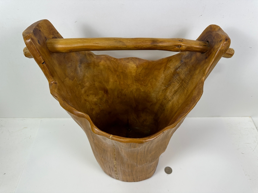 Carved Organic Wooden Bucket Basket 17.5H [Photo 5]