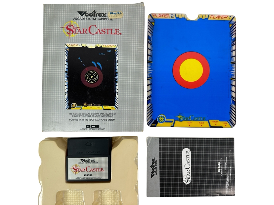 Vintage 1983 Vectrex Star Castle Arcade System Video Game Cartridge With Original Box, Screen Overlay & Instruction Manual - Vectrex Was The Only Home Market Vector Display-Based Stand Alone Gaming Platform