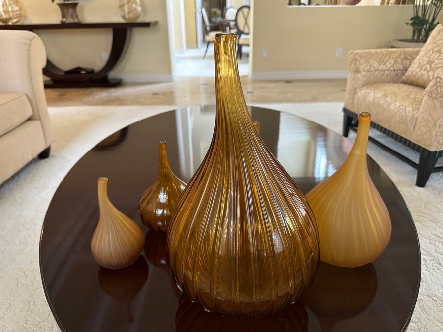 Set Of Five Salviati Contemporary Italian Murano Amber Art Glass Drops by Renzo Stellon Vases Tallest Is 17'H [Photo 4]