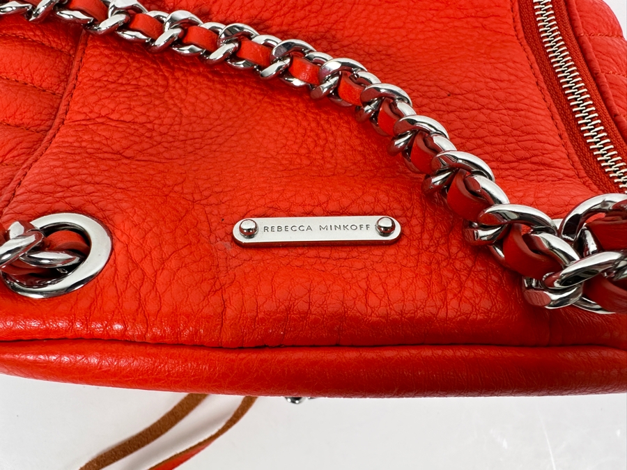 New Rebecca Minkoff Chevron Leather Backpack in Coral  9'W x 4'D X 8'H [Photo 5]