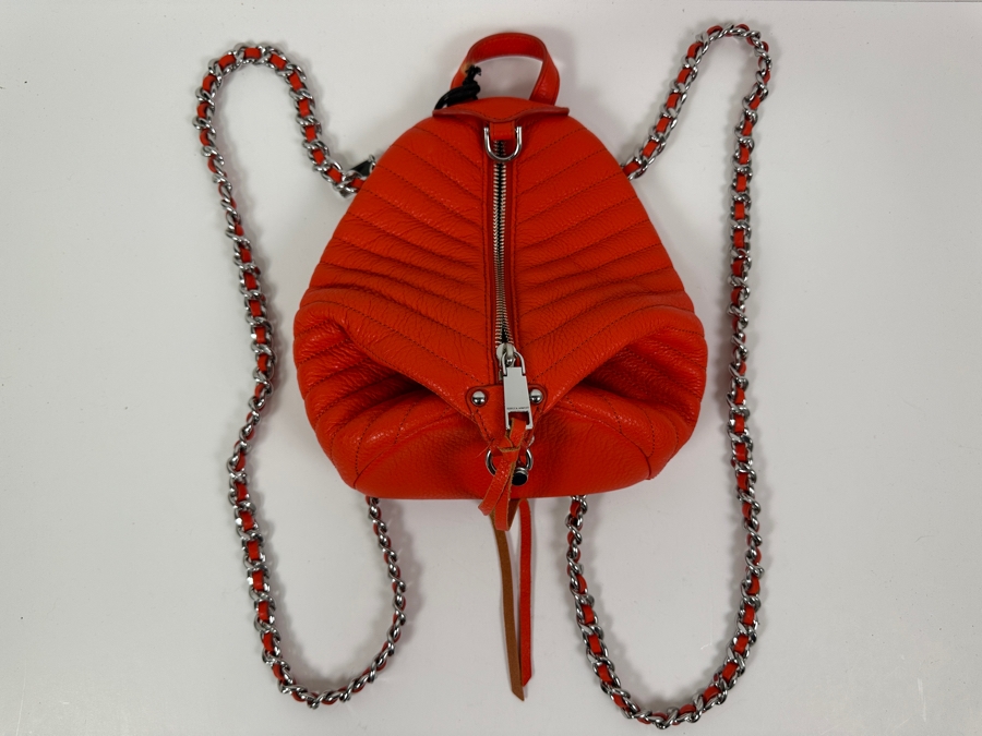 New Rebecca Minkoff Chevron Leather Backpack in Coral  9'W x 4'D X 8'H [Photo 2]