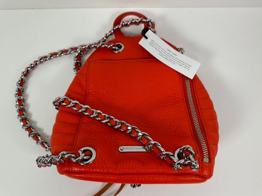 New Rebecca Minkoff Chevron Leather Backpack in Coral  9'W x 4'D X 8'H [Photo 4]