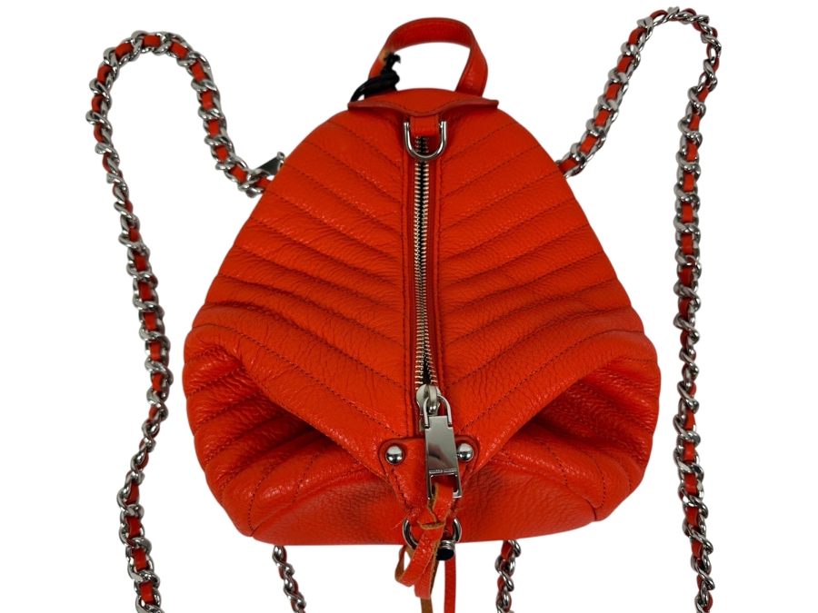 New Rebecca Minkoff Chevron Leather Backpack in Coral  9'W x 4'D X 8'H [Photo 1]