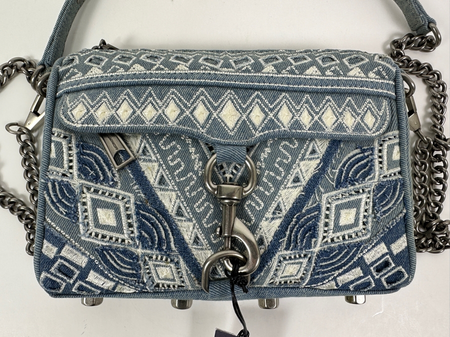 New Rebecca Minkoff Light Denim Mini Handbag with Chain and Denim Strap 9'W x 2'D x 6.5'H Retails $175 [Photo 3]