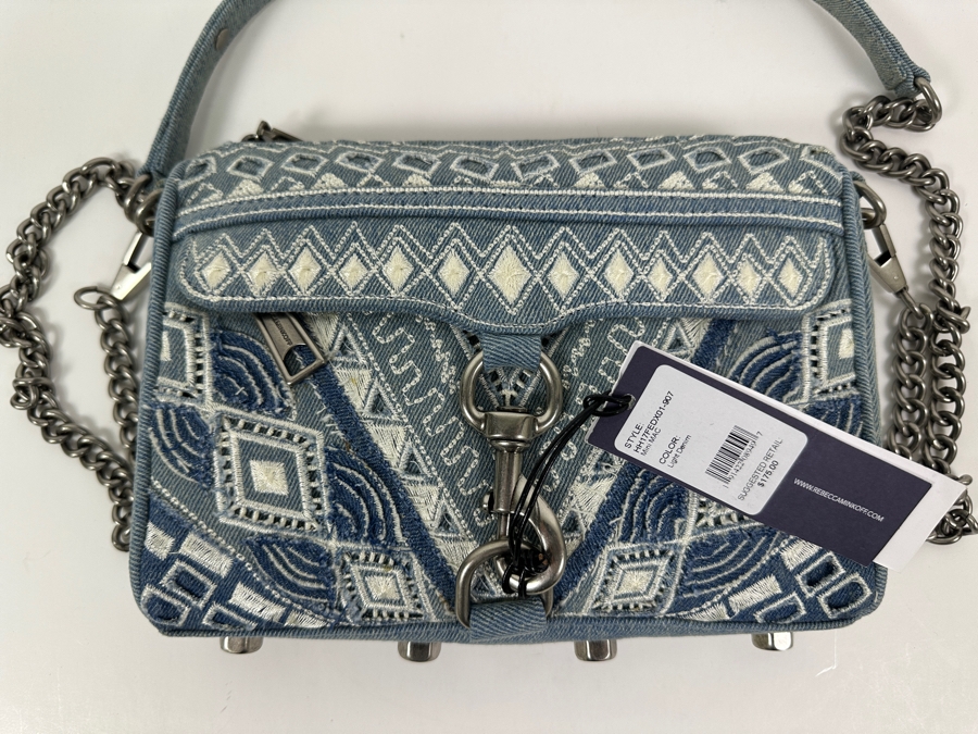 New Rebecca Minkoff Light Denim Mini Handbag with Chain and Denim Strap 9'W x 2'D x 6.5'H Retails $175 [Photo 4]