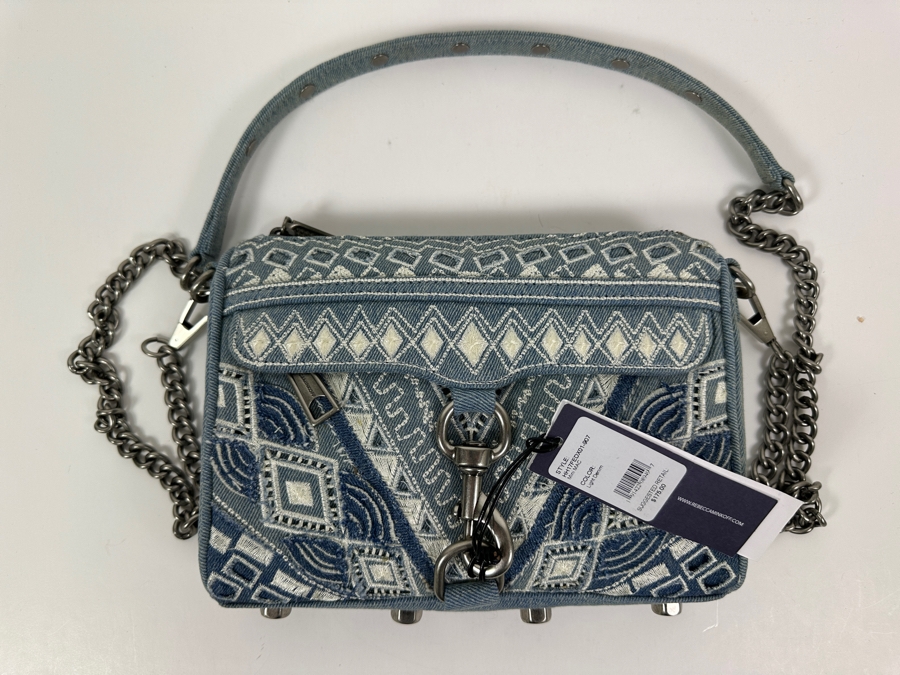 New Rebecca Minkoff Light Denim Mini Handbag with Chain and Denim Strap 9'W x 2'D x 6.5'H Retails $175 [Photo 2]