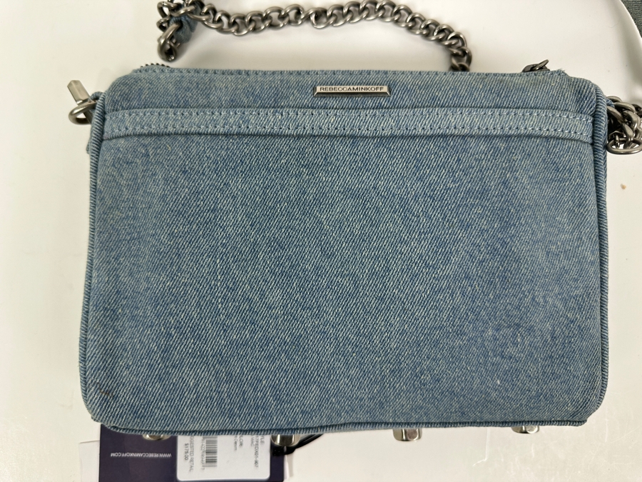 New Rebecca Minkoff Light Denim Mini Handbag with Chain and Denim Strap 9'W x 2'D x 6.5'H Retails $175 [Photo 7]