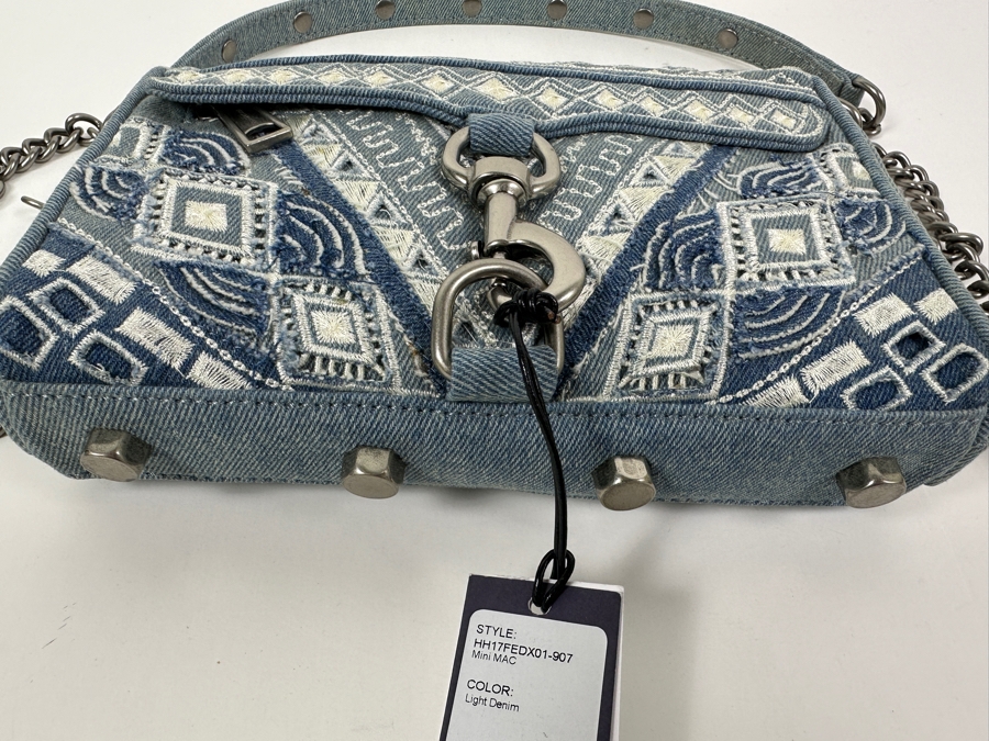 New Rebecca Minkoff Light Denim Mini Handbag with Chain and Denim Strap 9'W x 2'D x 6.5'H Retails $175 [Photo 5]