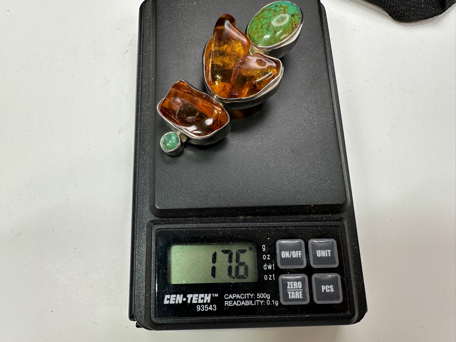 Sterling Silver, Amber & Turquoise Pendant 17.6g [Photo 7]