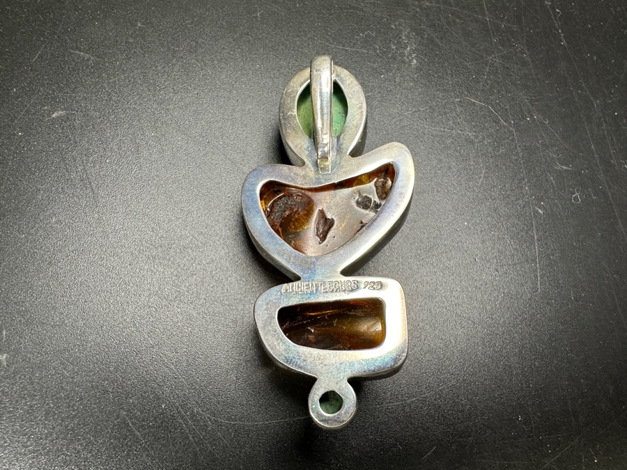 Sterling Silver, Amber & Turquoise Pendant 17.6g [Photo 5]
