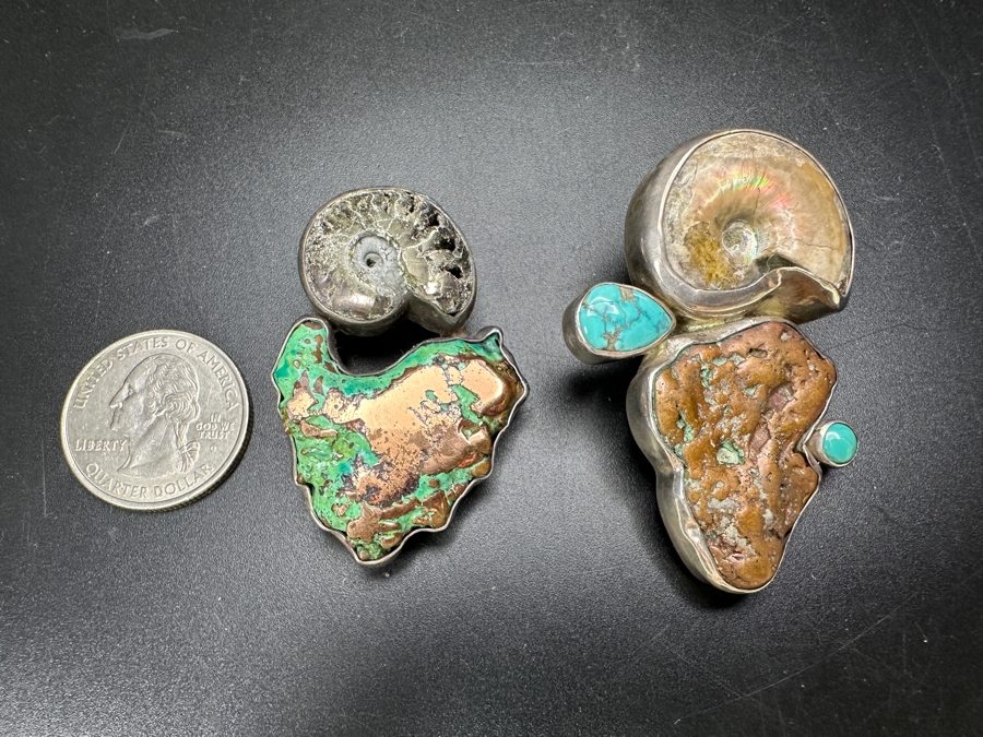 Sterling Silver, Turquoise, Copper & Ammonite Fossil Pendants 58.7g [Photo 4]