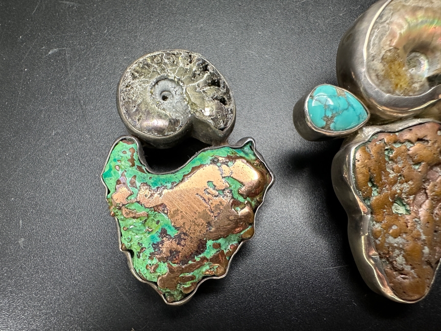 Sterling Silver, Turquoise, Copper & Ammonite Fossil Pendants 58.7g [Photo 3]