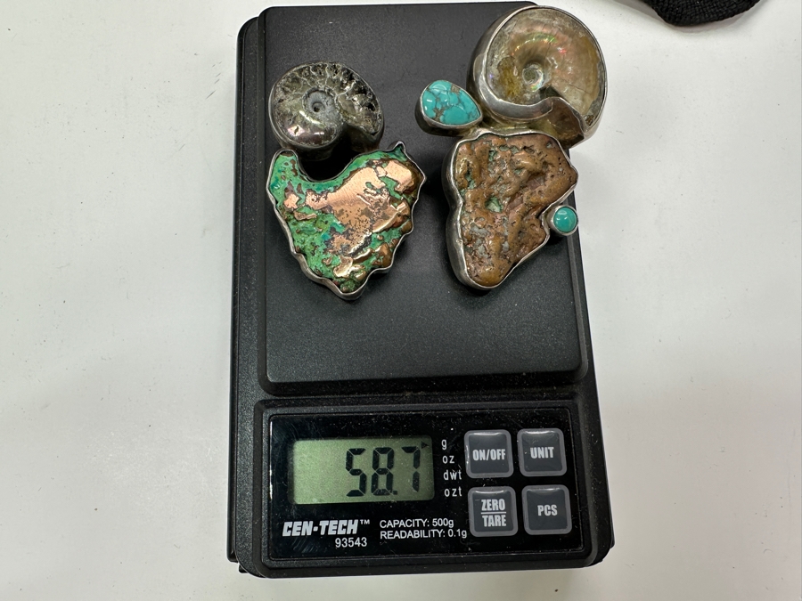 Sterling Silver, Turquoise, Copper & Ammonite Fossil Pendants 58.7g [Photo 8]