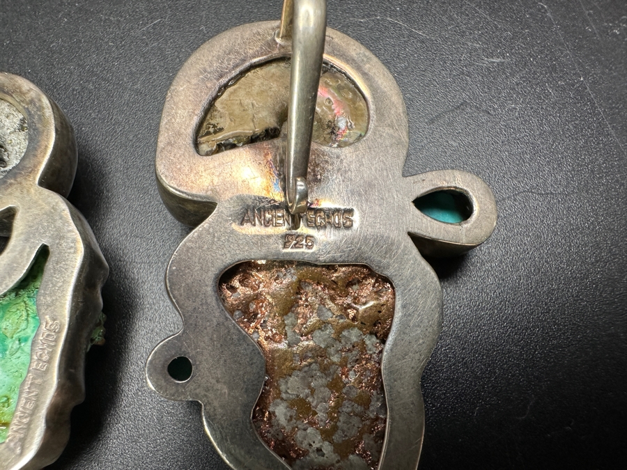 Sterling Silver, Turquoise, Copper & Ammonite Fossil Pendants 58.7g [Photo 6]