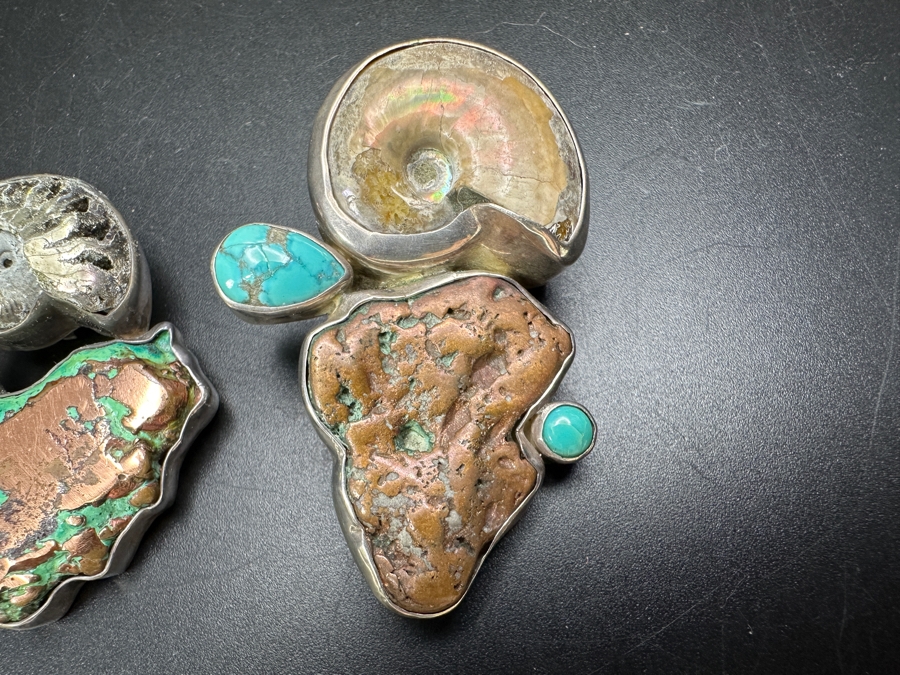 Sterling Silver, Turquoise, Copper & Ammonite Fossil Pendants 58.7g [Photo 2]