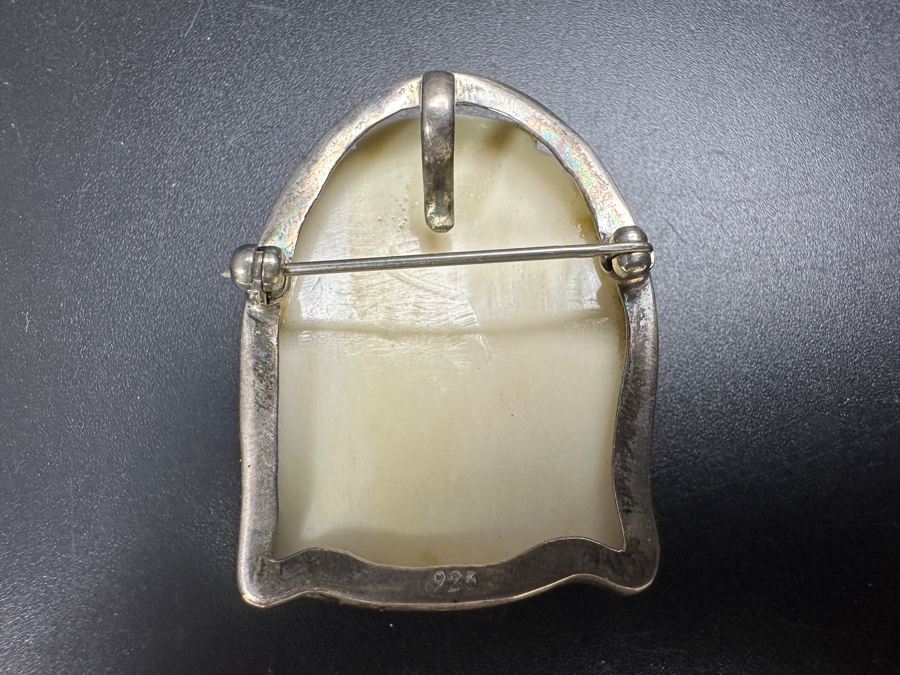 Sterling Silver Carved Buddha Brooch Pin Pendant 12.1g [Photo 3]