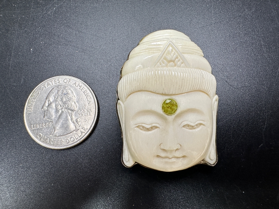 Sterling Silver Carved Buddha Brooch Pin Pendant 12.1g [Photo 6]
