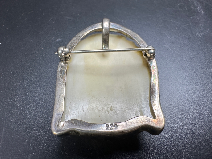 Sterling Silver Carved Buddha Brooch Pin Pendant 12.1g [Photo 4]