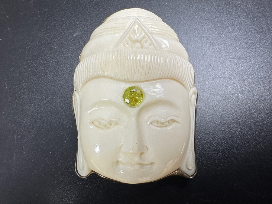 Sterling Silver Carved Buddha Brooch Pin Pendant 12.1g [Photo 2]