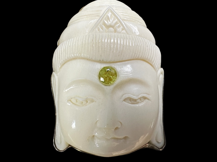 Sterling Silver Carved Buddha Brooch Pin Pendant 12.1g