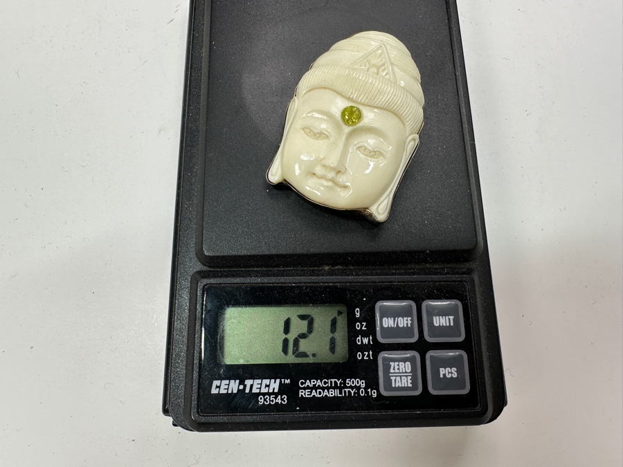 Sterling Silver Carved Buddha Brooch Pin Pendant 12.1g [Photo 5]