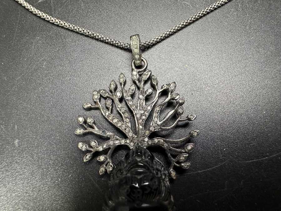 Sterling Silver Carved Buddha Pendant With Sterling Silver 16' Chain Necklace 10.6g [Photo 4]
