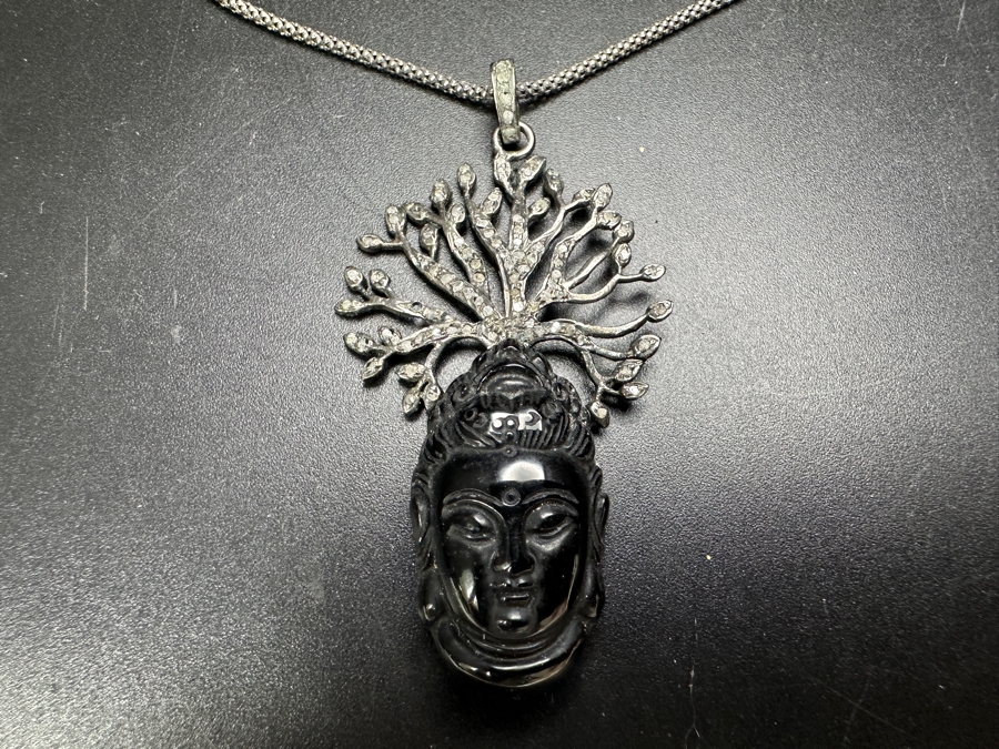Sterling Silver Carved Buddha Pendant With Sterling Silver 16' Chain Necklace 10.6g [Photo 2]