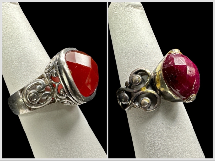 Pair Of Sterling Silver Rings L Size 7.5 / R Size 6.5 Total Weight 13.2g [Photo 1]
