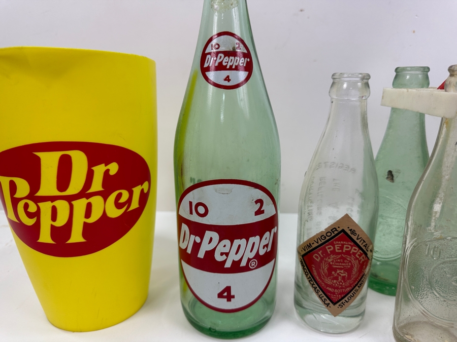 Vintage Dr. Pepper Soda Lot With Pitcher And Old Glass Dr. Pepper Bottles [Photo 3]
