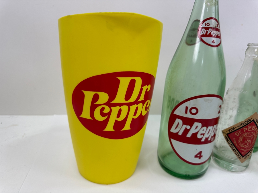 Vintage Dr. Pepper Soda Lot With Pitcher And Old Glass Dr. Pepper Bottles [Photo 4]
