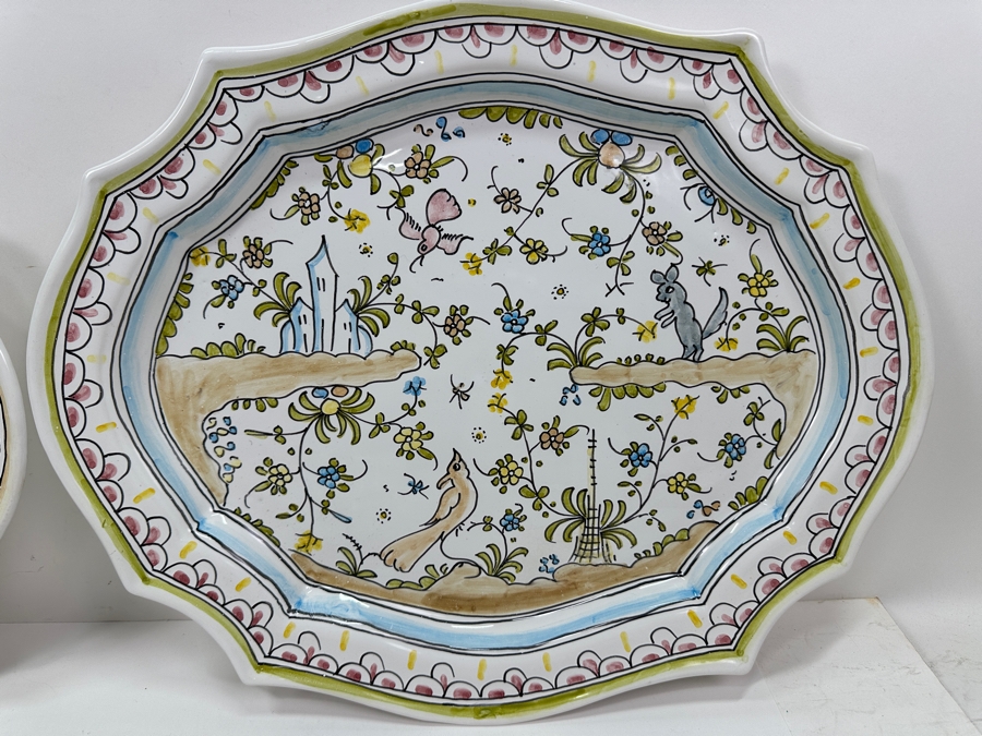 Pair Of Berardos Hand Painted Platters 16.5 X 13 And Bowl 9.5W Made In Portugal [Photo 5]
