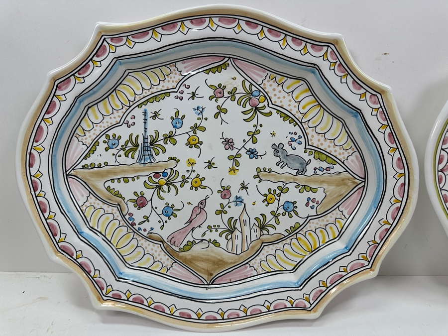 Pair Of Berardos Hand Painted Platters 16.5 X 13 And Bowl 9.5W Made In Portugal [Photo 3]