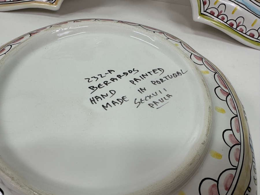 Pair Of Berardos Hand Painted Platters 16.5 X 13 And Bowl 9.5W Made In Portugal [Photo 9]