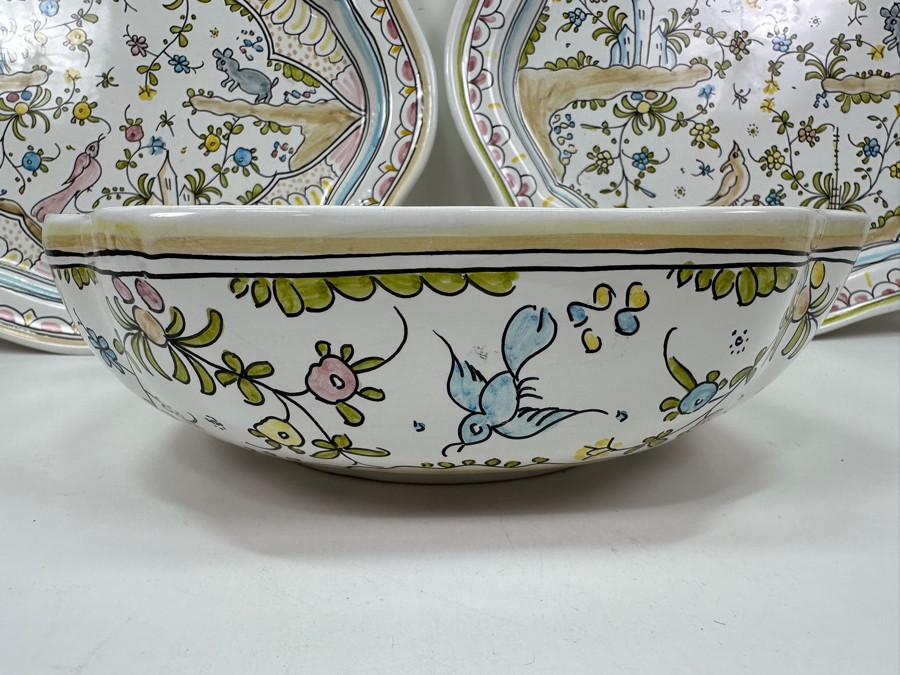 Pair Of Berardos Hand Painted Platters 16.5 X 13 And Bowl 9.5W Made In Portugal [Photo 7]