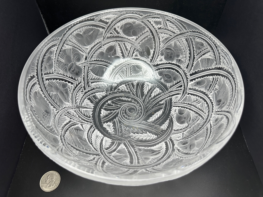 Lalique Crystal France Pinsons Frosted Crystal Bowl 9.25'W X 3 5/8'H [Photo 2]
