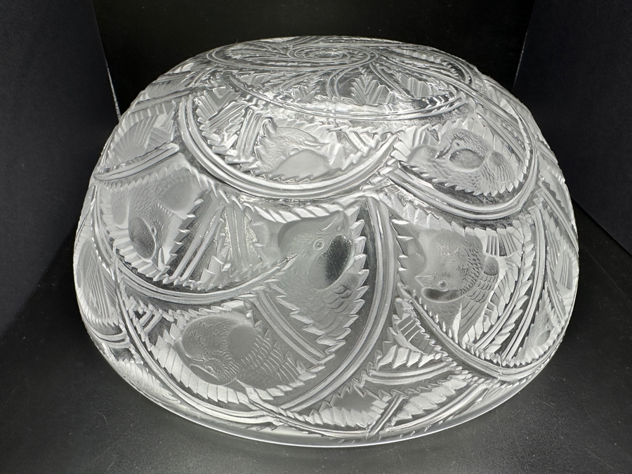 Lalique Crystal France Pinsons Frosted Crystal Bowl 9.25'W X 3 5/8'H [Photo 6]