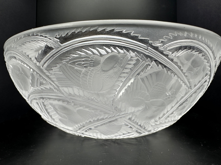 Lalique Crystal France Pinsons Frosted Crystal Bowl 9.25'W X 3 5/8'H [Photo 7]